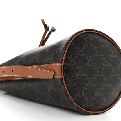 Celine Triomphe Canvas Calfskin Small Drawstring Bucket Bag Tan 10 of 11