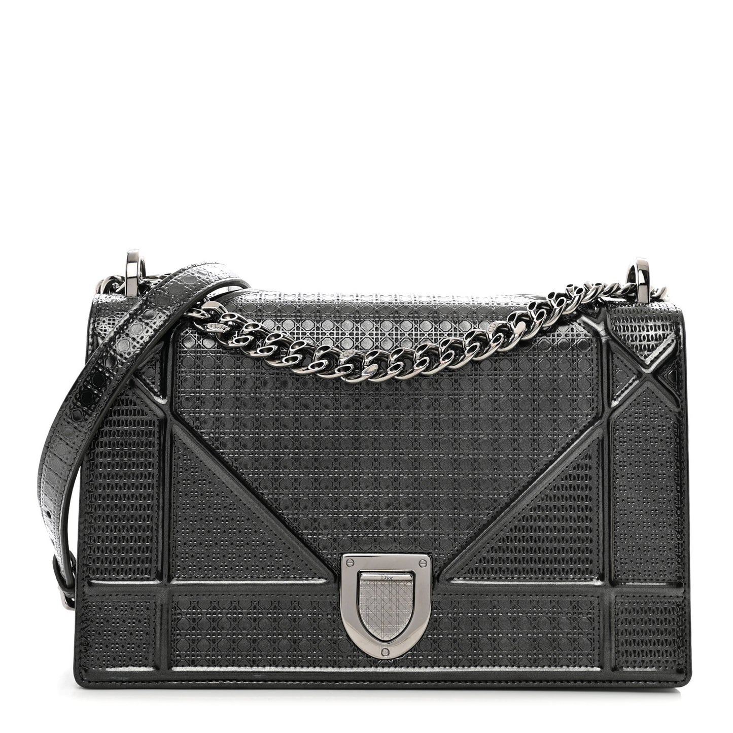 Metallic Calfskin Micro-Cannage Medium Diorama Flap Bag Graphite