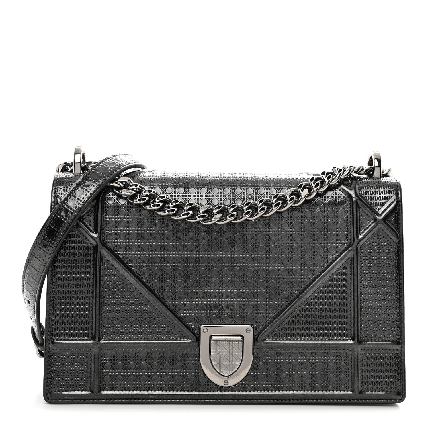 Christian Dior Metallic Calfskin Micro-Cannage Medium Diorama Flap Bag Graphite 1 of 9