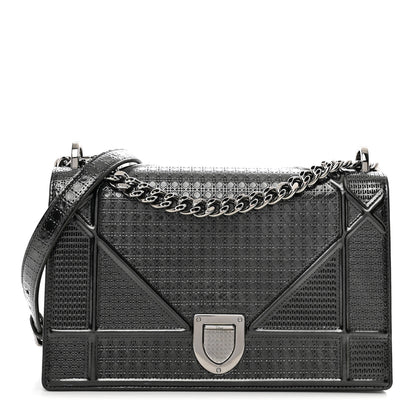 Christian Dior Metallic Calfskin Micro-Cannage Medium Diorama Flap Bag Graphite 1 of 9