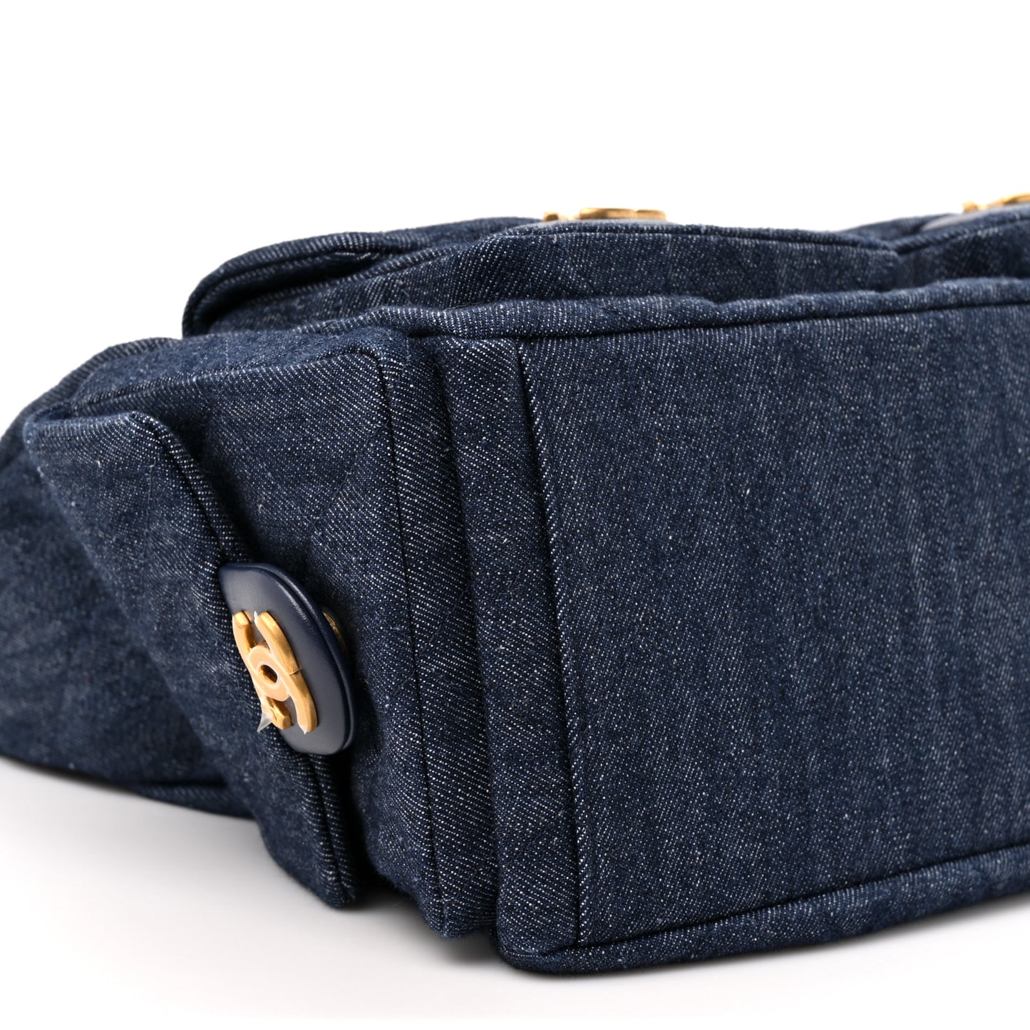 Washed Denim Quilted Large Trendy Pockets Hobo Dark Blue