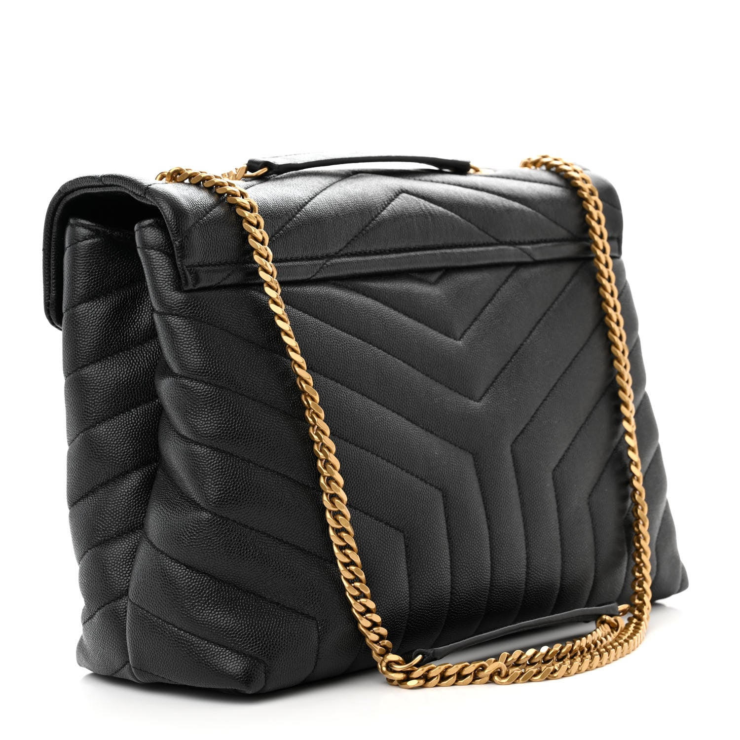 Saint Laurent Grain de Poudre Calfskin Y Quilted Monogram Medium Loulou Chain Satchel Black 3 of 11