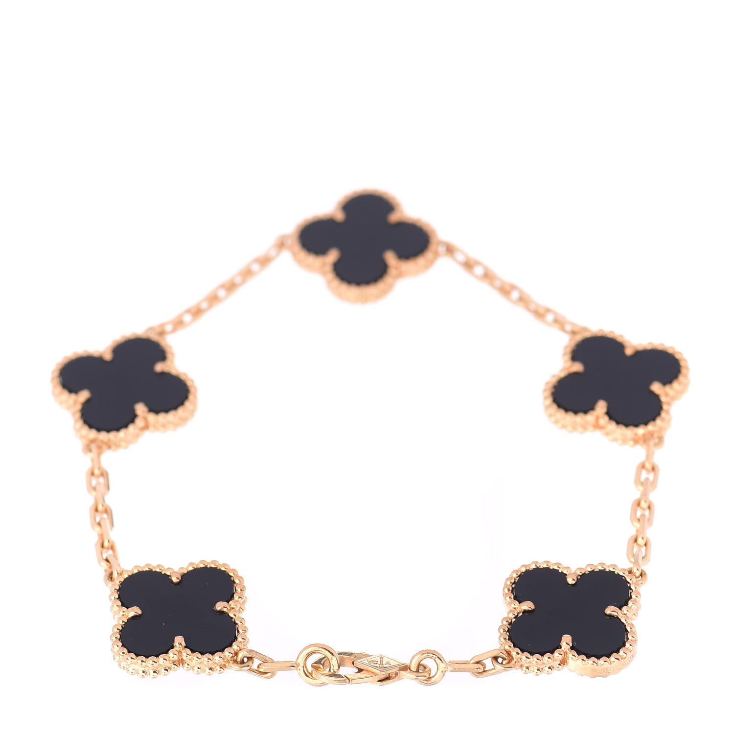 Van Cleef & Arpels 18K Yellow Gold Black Onyx 5 Motifs Vintage Alhambra Bracelet 3 of 5