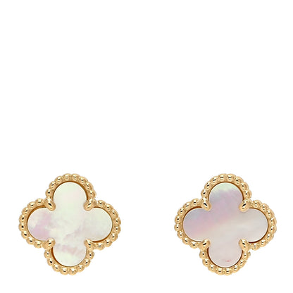 Van Cleef & Arpels 18K Yellow Gold Mother of Pearl Sweet Alhambra Earrings 1 of 5