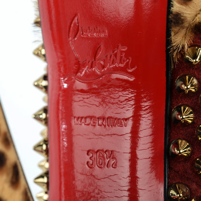 Christian Louboutin Veau Velours Calf Hair Leopard Lady Peep Spikes 150 Pumps 36.5 Red 6 of 7