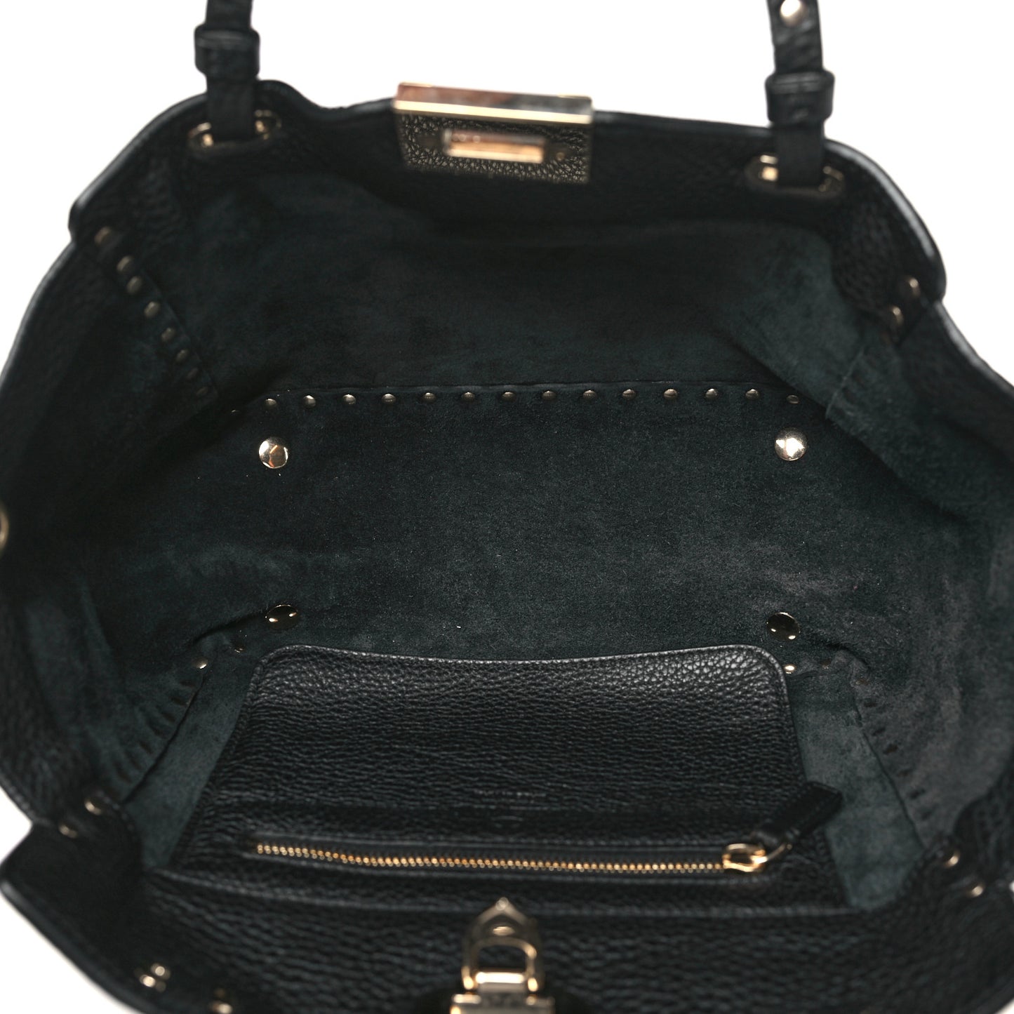 Grained Calfskin Small Rockstud Tote Black