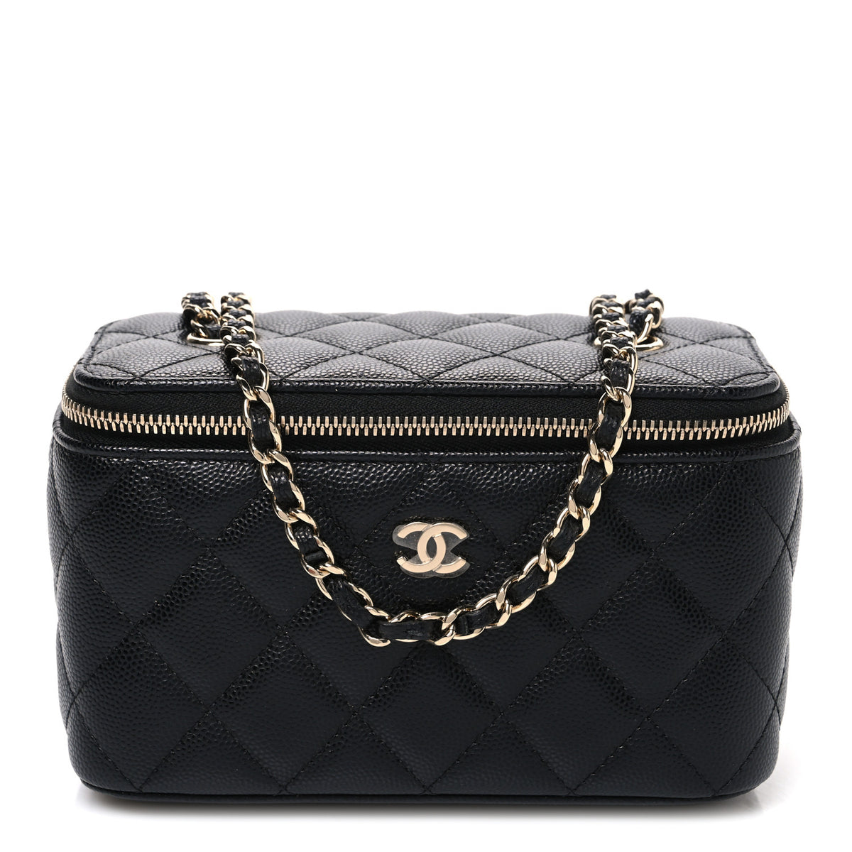 Caviar Quilted Small Vanity Case With Chain Black
