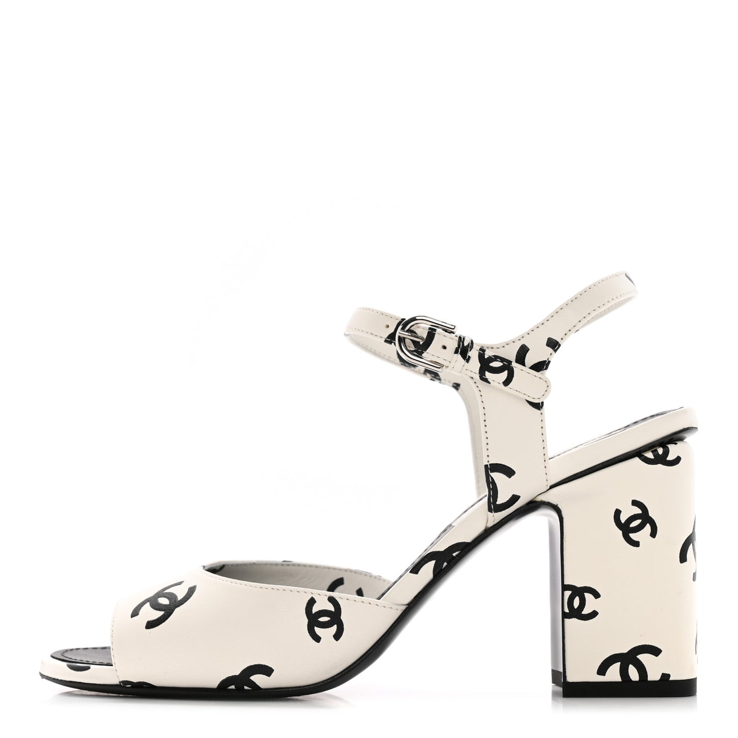 Printed Lambskin Coco Beach Sandals 39 White Black
