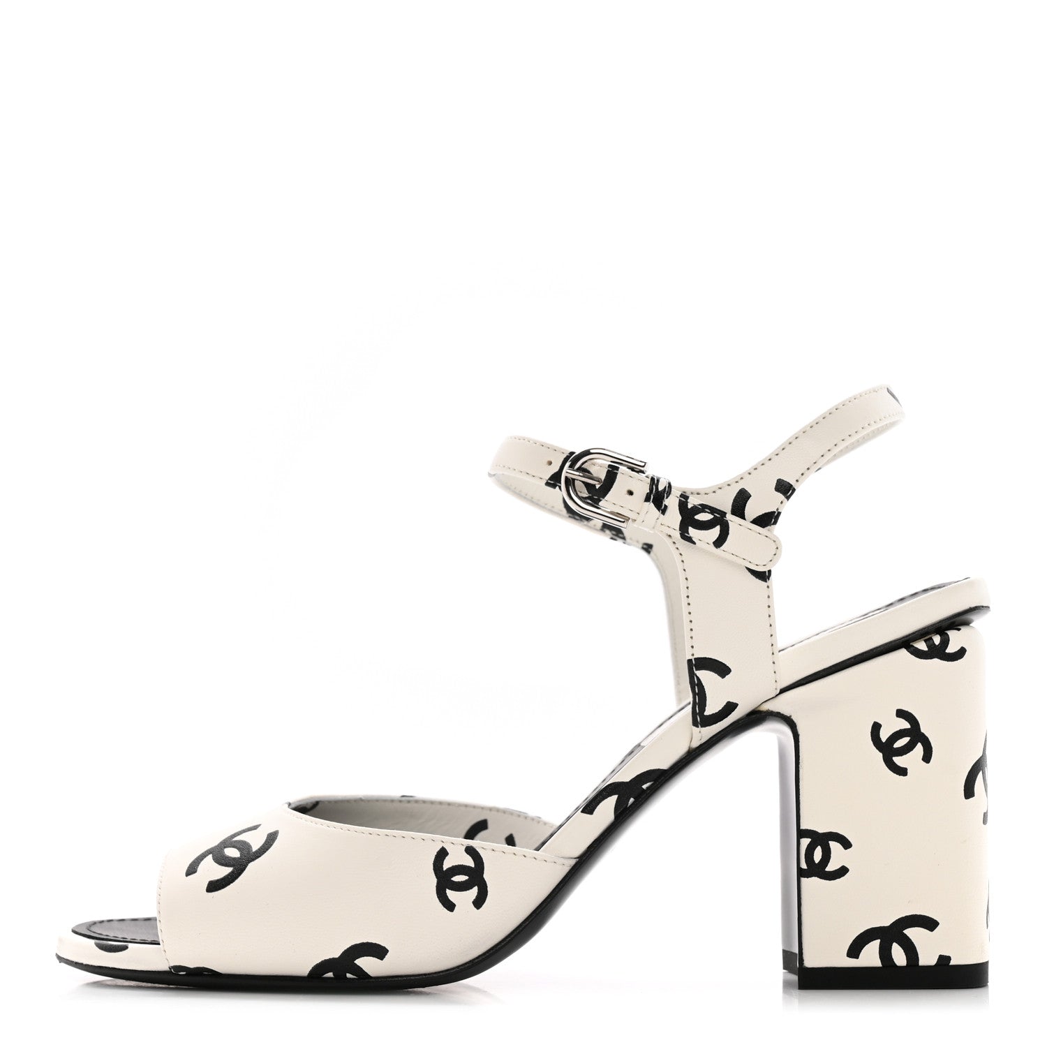 Chanel Printed Lambskin Coco Beach Sandals 39 White Black 1 of 19