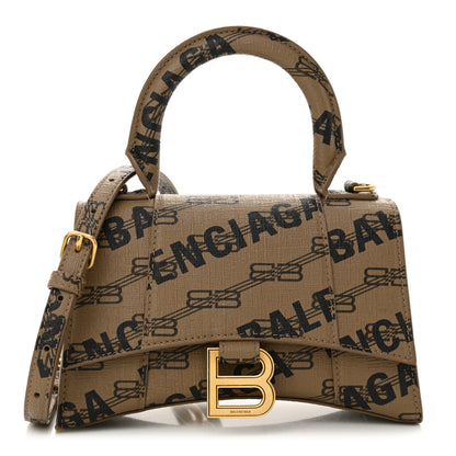 Balenciaga Coated Canvas BB Monogram Logo Print XS Hourglass Top Handle Bag Beige Brown Black 1 of 12