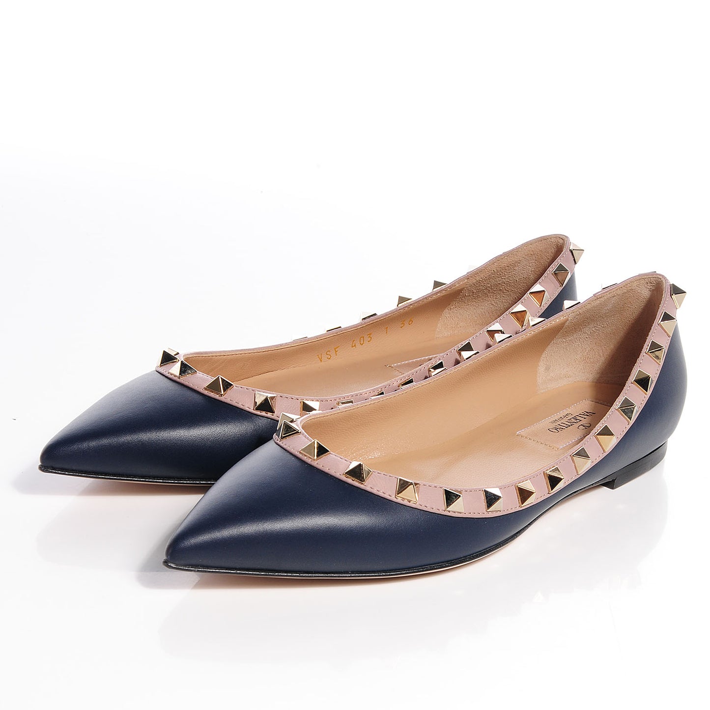 Nappa Rockstud Ballerina Flats 36 Marine Poudre