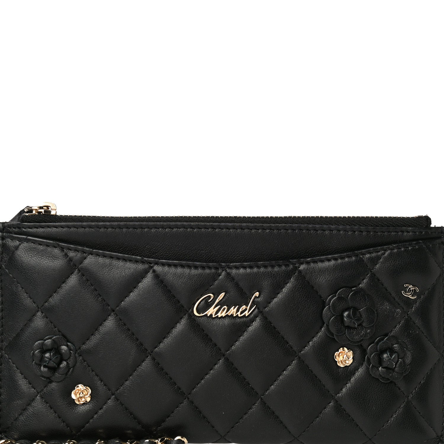 Chanel Lambskin Quilted Camellia Pouch With Handle Black 7 of 9