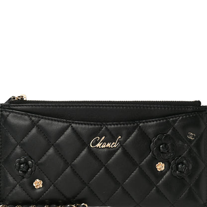 Chanel Lambskin Quilted Camellia Pouch With Handle Black 7 of 9