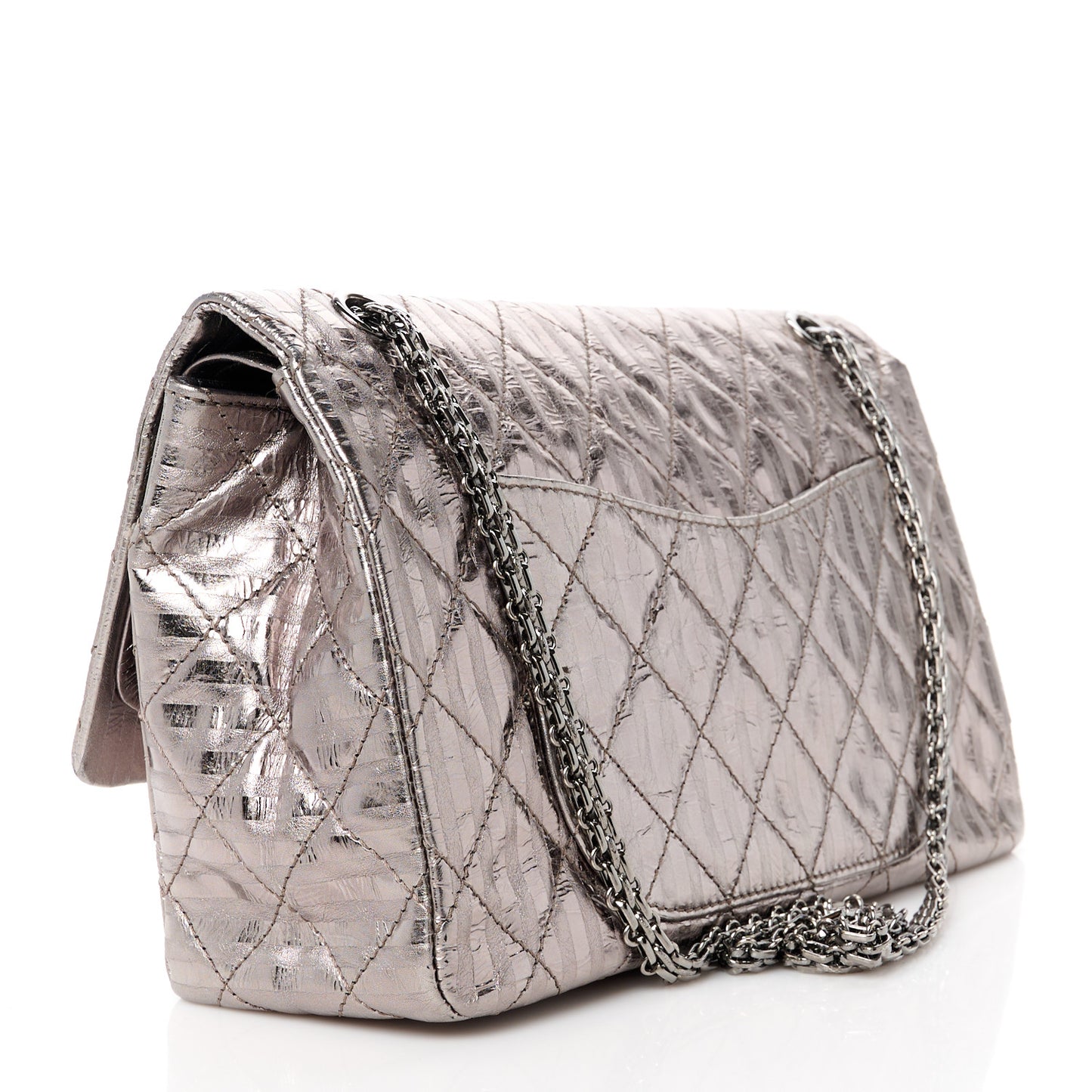 Metallic Calfskin Striped 2.55 Reissue 227 Silver