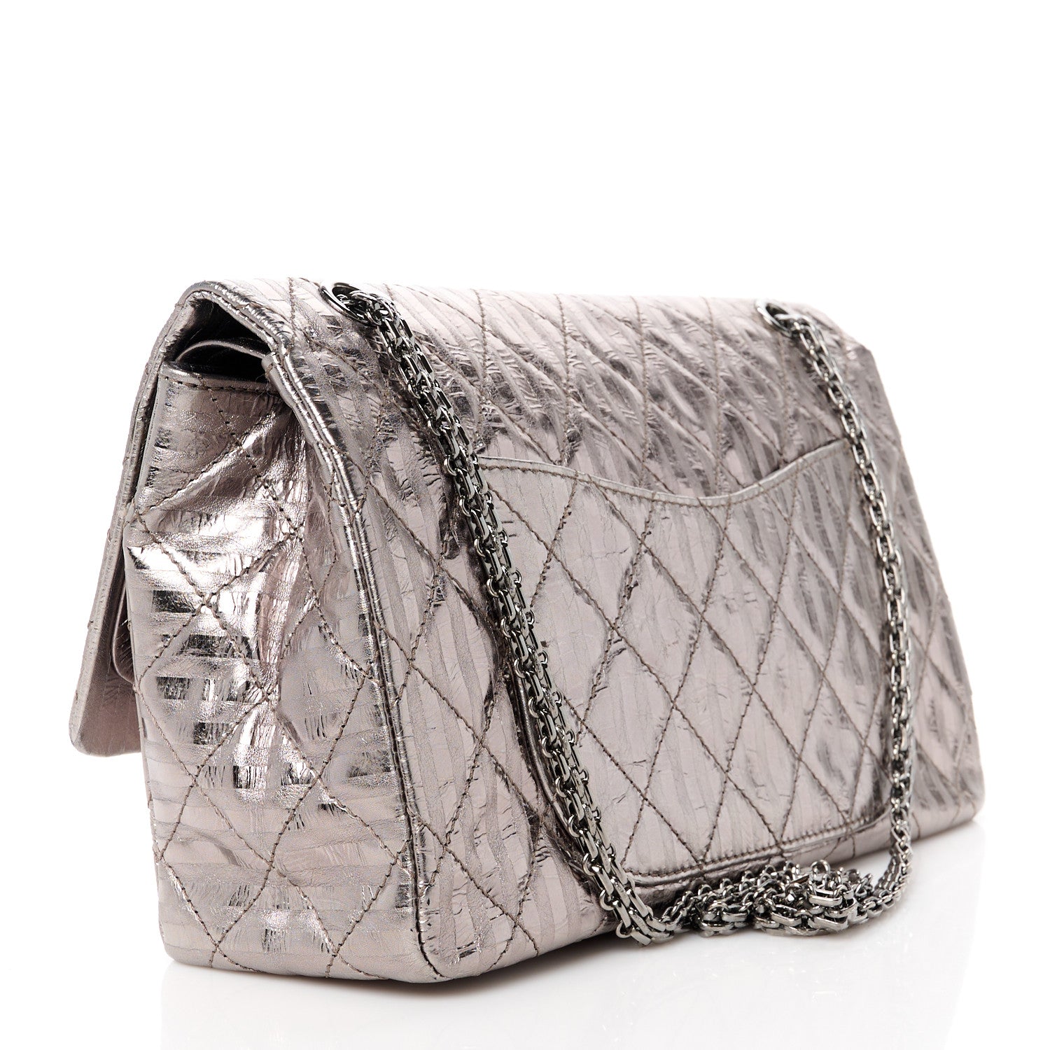 Chanel Metallic Calfskin Striped 2.55 Reissue 227 Silver 3 of 11