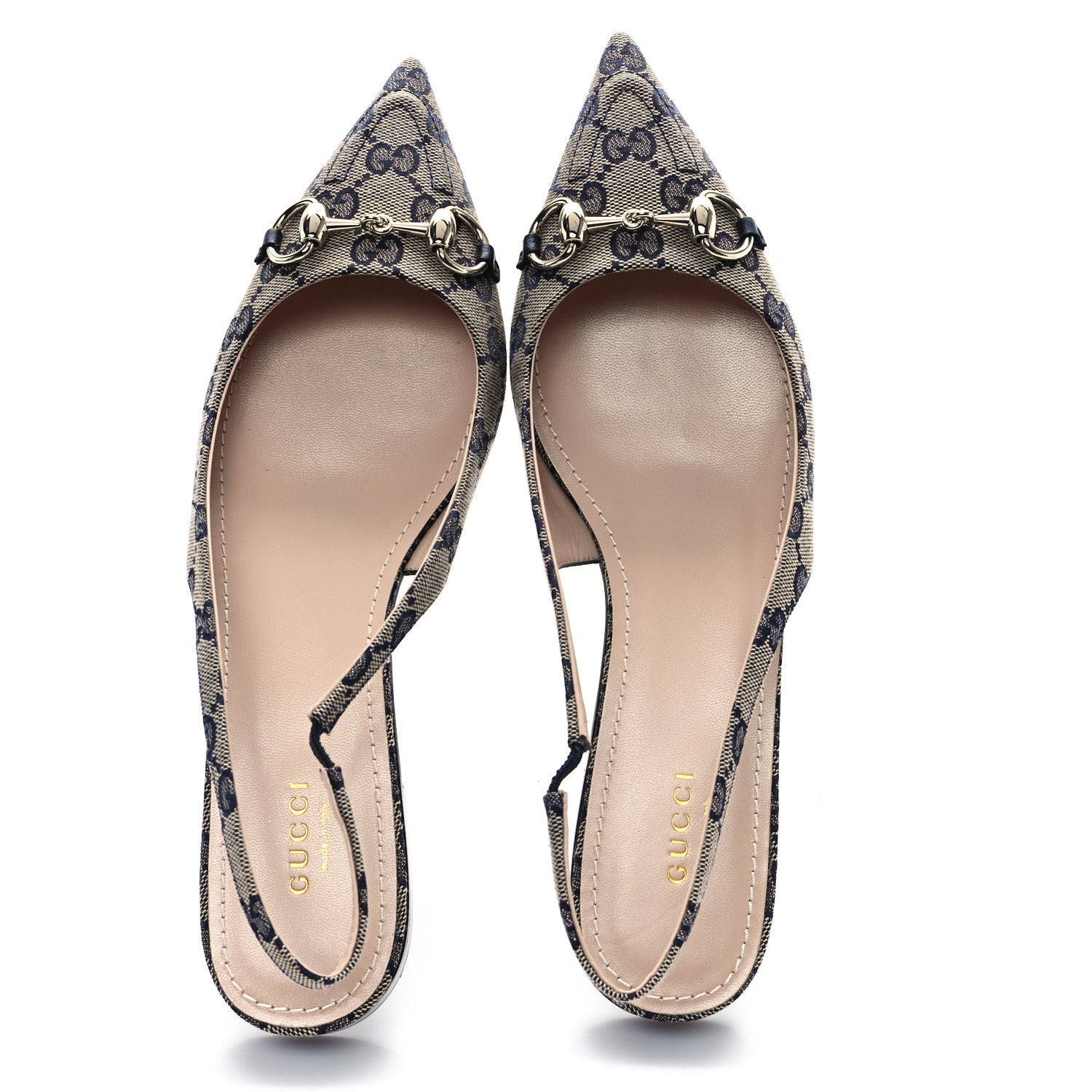 Gucci Monogram Horsebit Womens Slingback Ballet Flat 39.5 Beige Blue 2 of 10