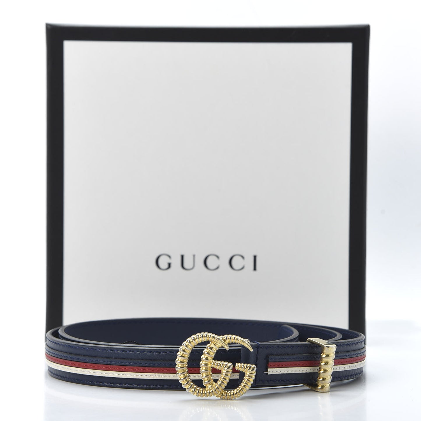 Calfskin Sylvie Stripe Torchon Double G 20mm Belt 90 36 Maritime Hibiscus Red Mystic White