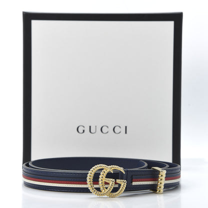 Gucci Calfskin Sylvie Stripe Torchon Double G 20mm Belt 90 36 Maritime Hibiscus Red Mystic White 4 of 4