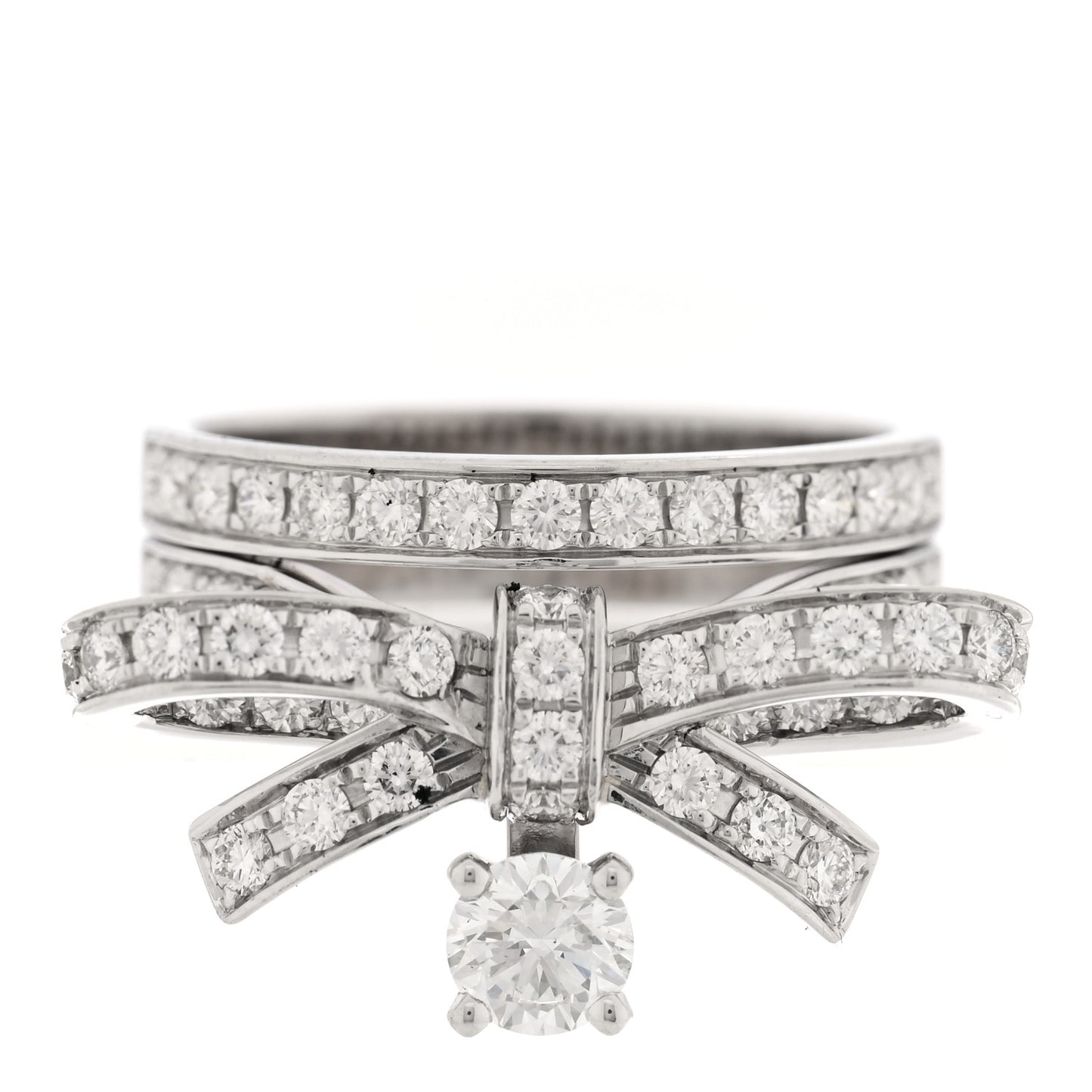 18K White Gold Diamond Ruban Suspended Solitaire Ring 56 7.5