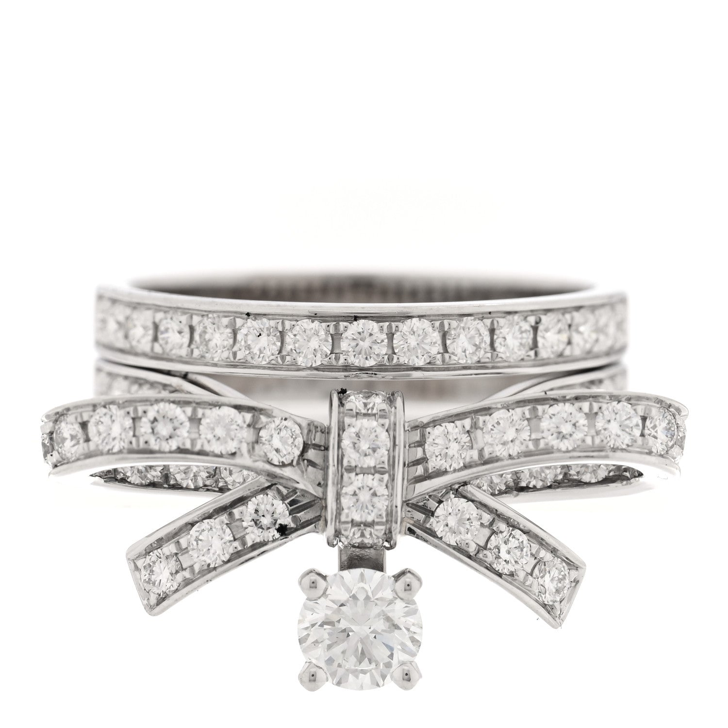 Chanel 18K White Gold Diamond Ruban Suspended Solitaire Ring 56 7.5 1 of 5