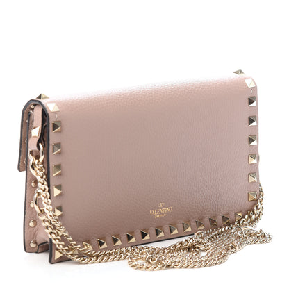 Valentino Garavani Pebbled Calfskin Rockstud Flap Wallet On Chain Poudre 3 of 9