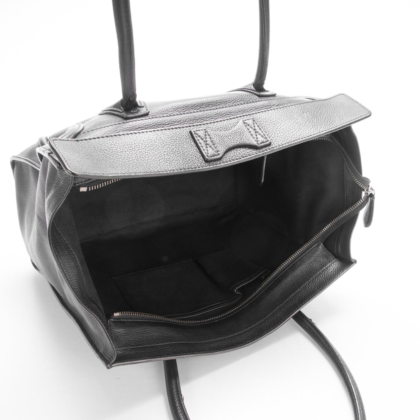 Drummed Calfskin Shoulder Luggage Black