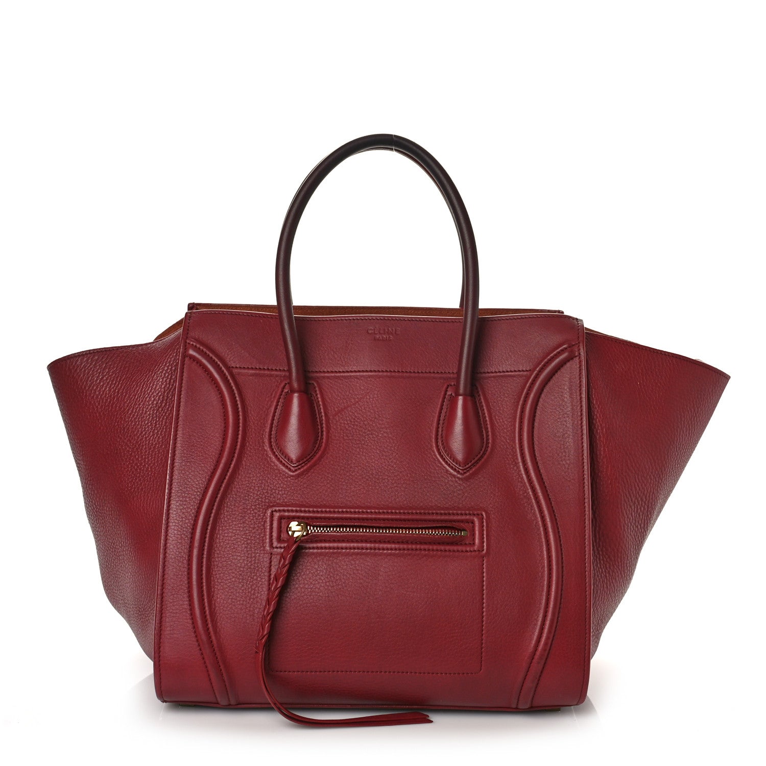 Celine Drummed Calfskin Medium Phantom Luggage Burgundy 1 of 11