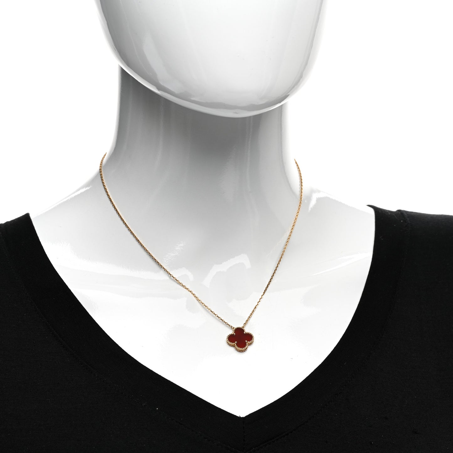 18K Yellow Gold Carnelian Vintage Alhambra Pendant Necklace