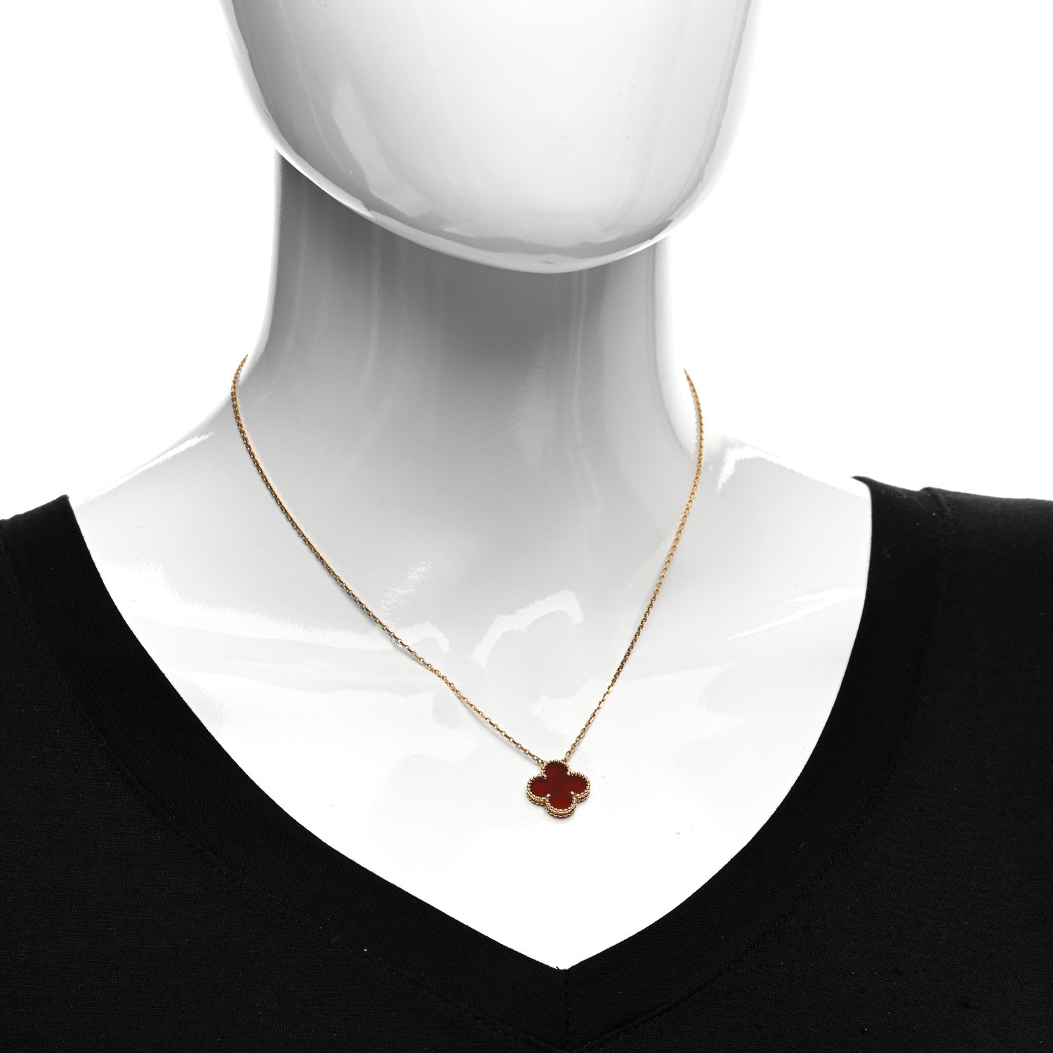 Van Cleef & Arpels 18K Yellow Gold Carnelian Vintage Alhambra Pendant Necklace 2 of 6