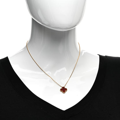 Van Cleef & Arpels 18K Yellow Gold Carnelian Vintage Alhambra Pendant Necklace 2 of 6