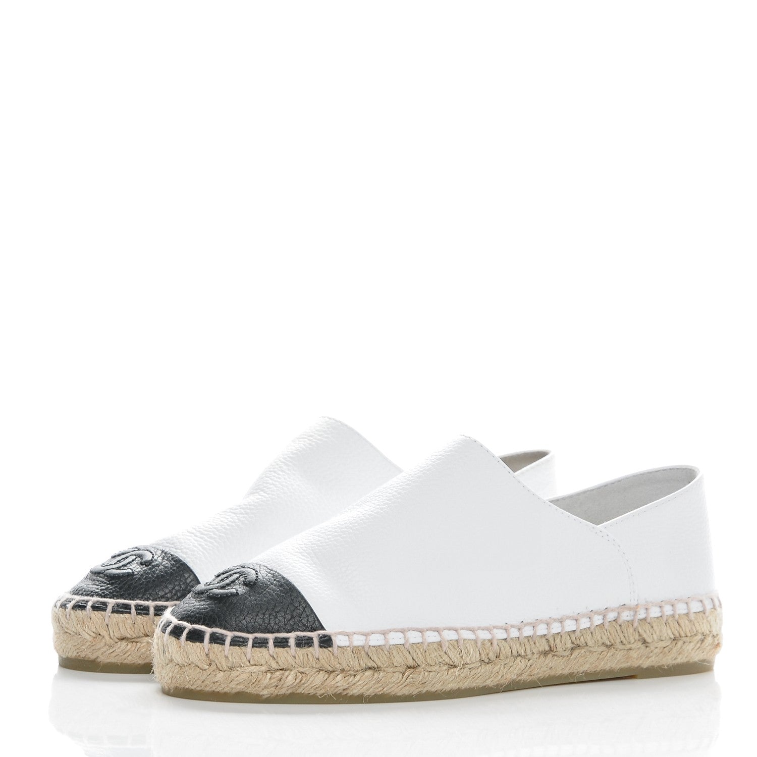 Chanel Grained Calfskin CC Espadrilles 35 White Black 3 of 8