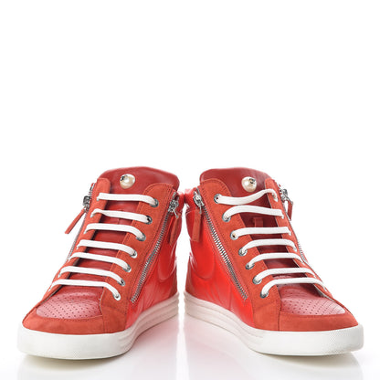 Chanel Calfskin Pearl High Top CC Sneakers 38 Red 5 of 10