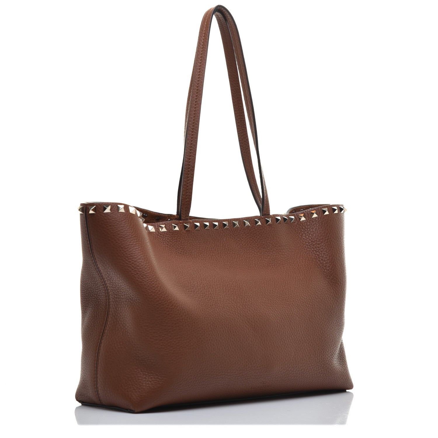 Valentino Garavani Grained Calfskin Small Rockstud Shoulder Tote Bright Cognac 3 of 8