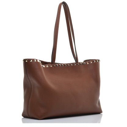 Valentino Garavani Grained Calfskin Small Rockstud Shoulder Tote Bright Cognac 3 of 8