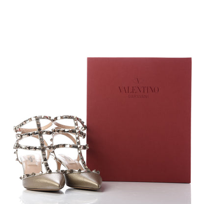 Valentino Garavani Metallic Pebbled Calfskin Patent Rockstud Ankle Strap 65mm Pumps 37.5 Sasso 10 of 10