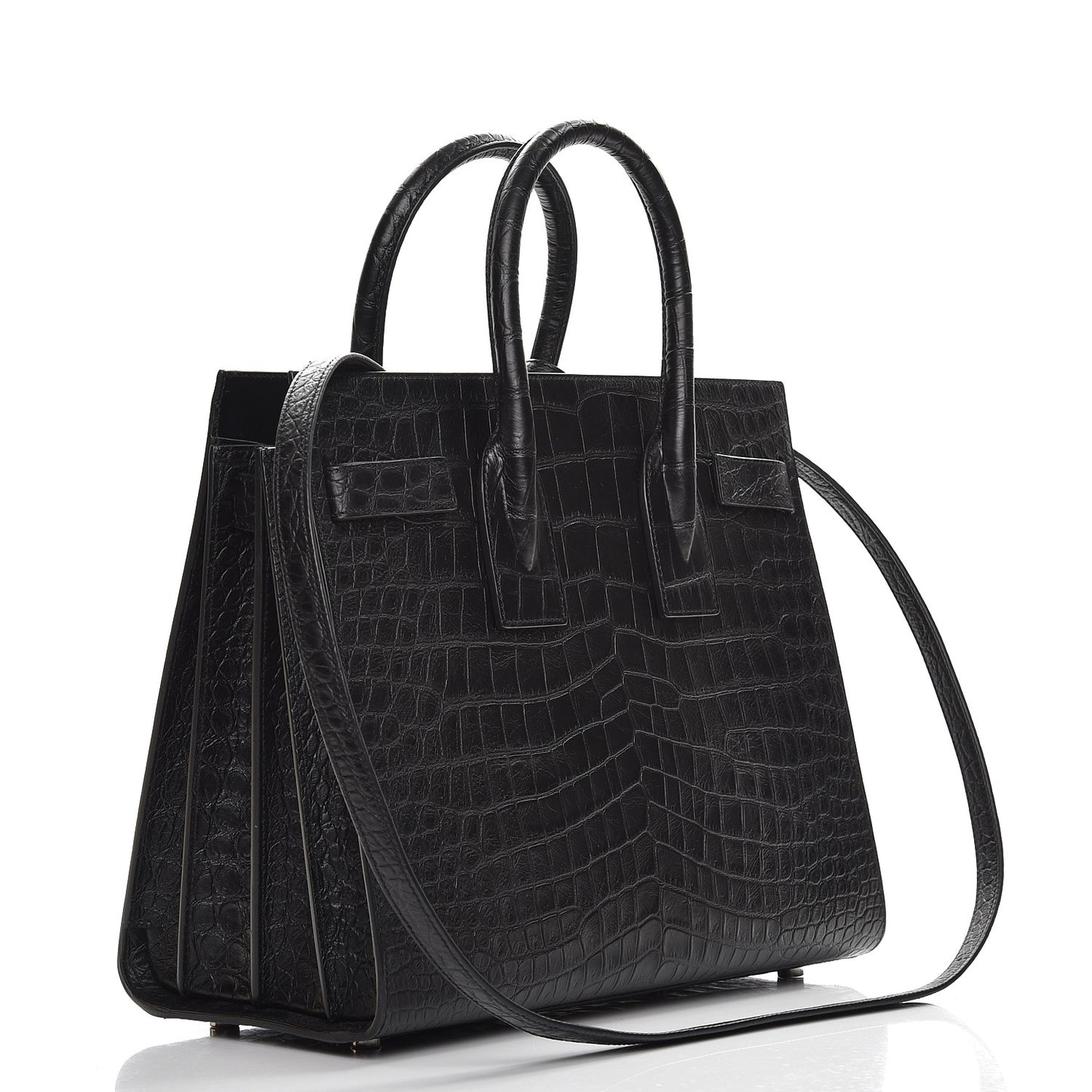 Calfskin Crocodile Embossed Small Sac de Jour Black
