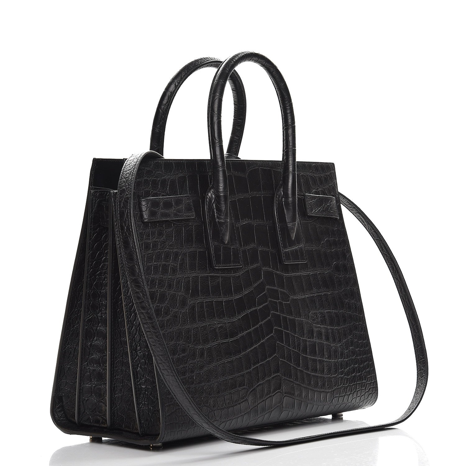 Saint Laurent Calfskin Crocodile Embossed Small Sac de Jour Black 4 of 8