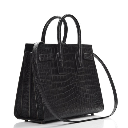 Saint Laurent Calfskin Crocodile Embossed Small Sac de Jour Black 4 of 8