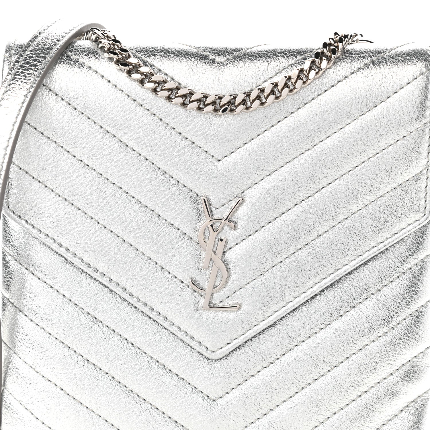 Saint Laurent Metallic Lambskin Quilted Double Flap Bag Silver 8 of 10