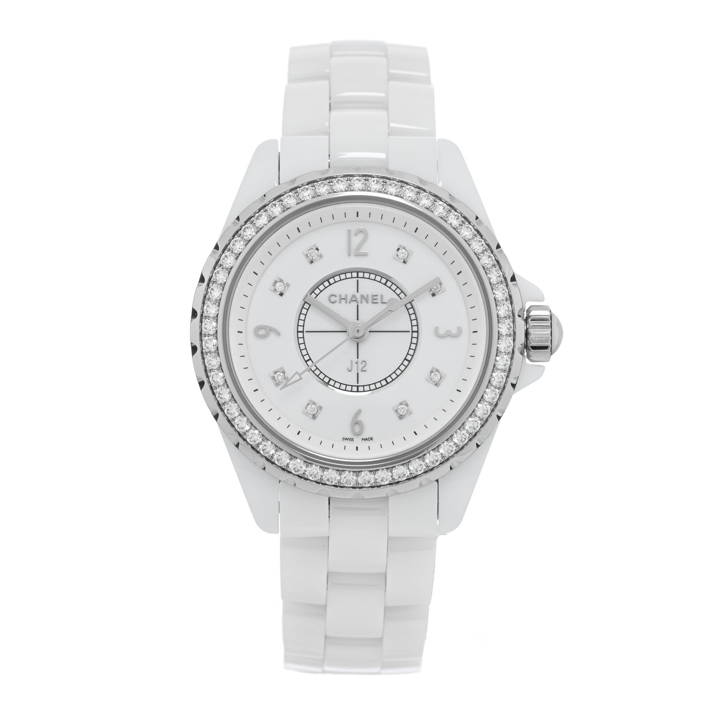 Stainless Steel Ceramic Diamond Bezel 33mm J12 Quartz Watch White