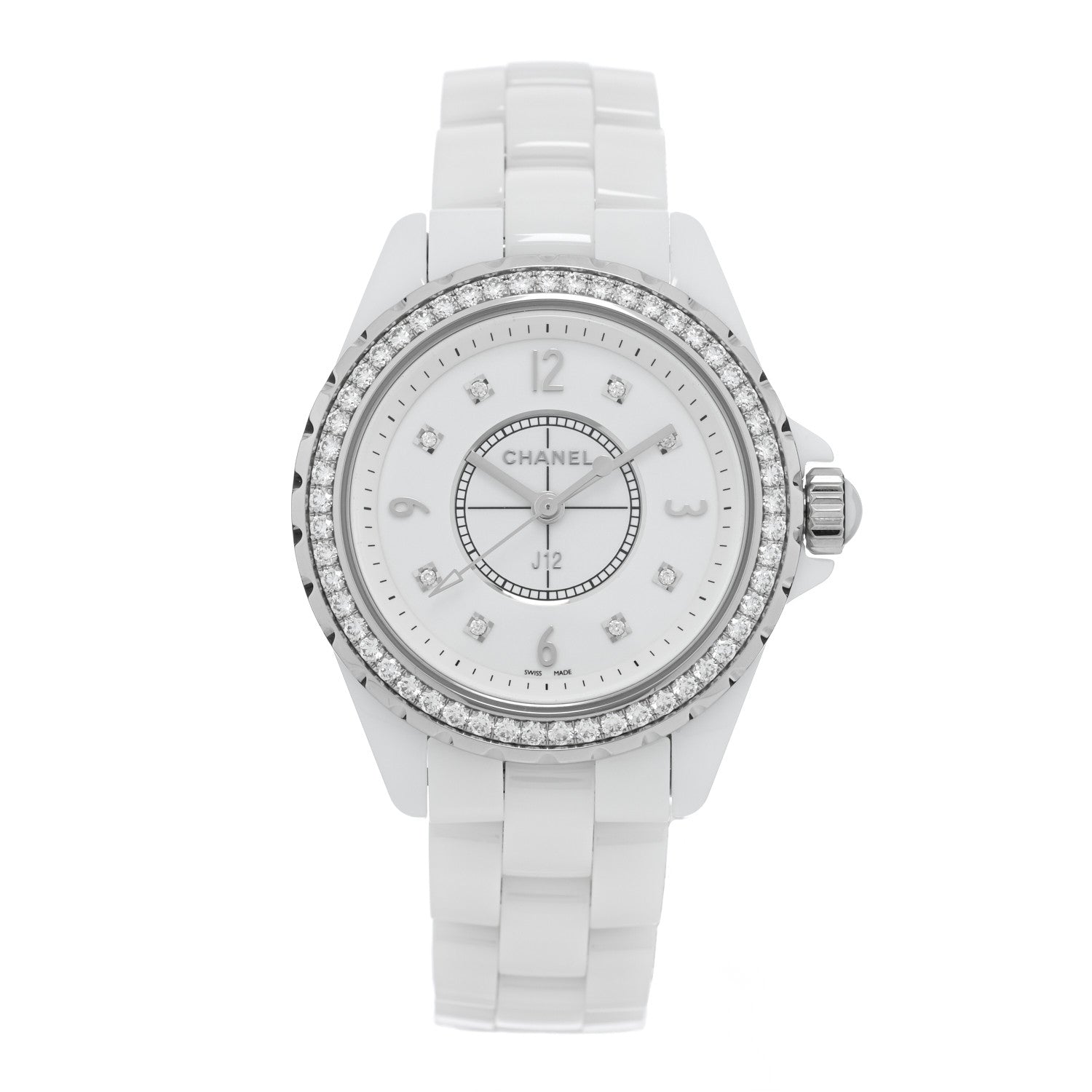 Chanel Stainless Steel Ceramic Diamond Bezel 33mm J12 Quartz Watch White 1 of 5