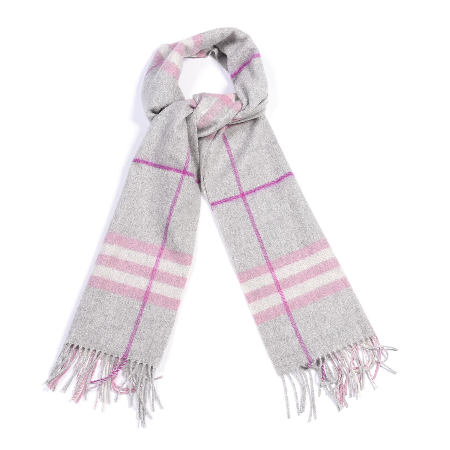 Burberry Cashmere Giant Check Fringe Scarf Grey 3 of 3