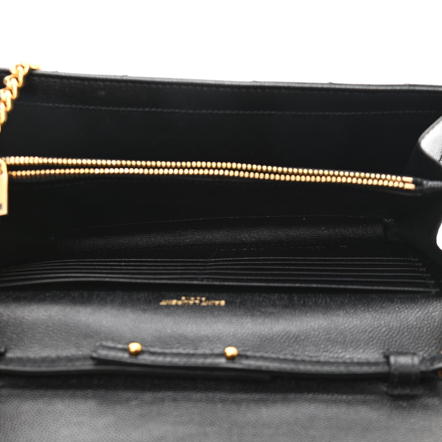 Saint Laurent Grain De Poudre Matelasse Chevron Monogram Chain Wallet Black 5 of 10