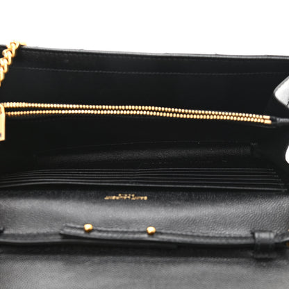 Saint Laurent Grain De Poudre Matelasse Chevron Monogram Chain Wallet Black 5 of 10