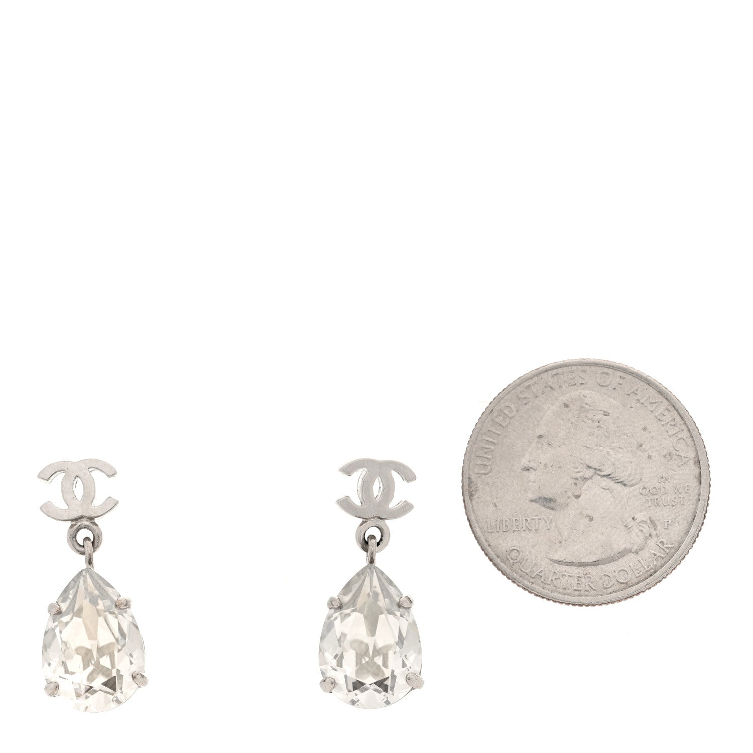 Chanel Crystal CC Tear Drop Earrings Silver 2 of 4