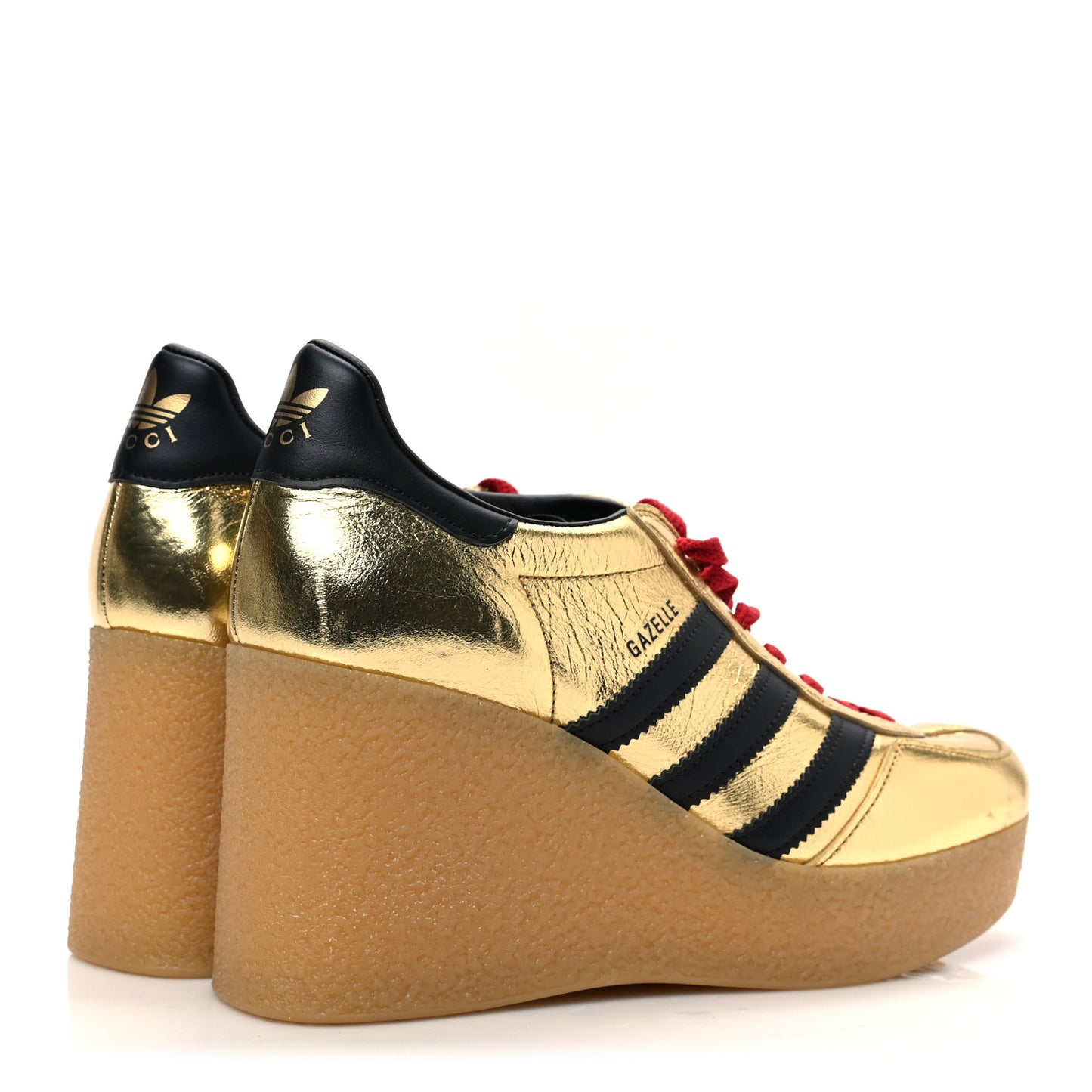 X ADIDAS Ginza Calfskin Demetra Gazelle Wedge Sneakers 39 King Gold Black
