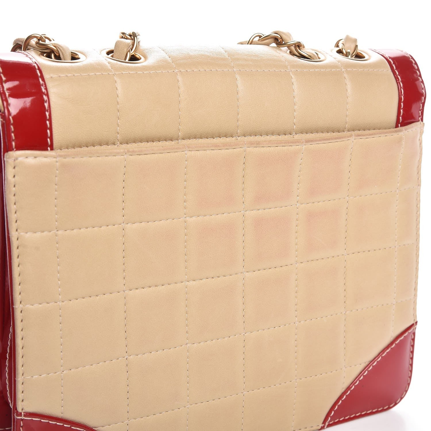 Chanel Lambskin Patent Chocolate Bar Flap Beige Red 18 of 18