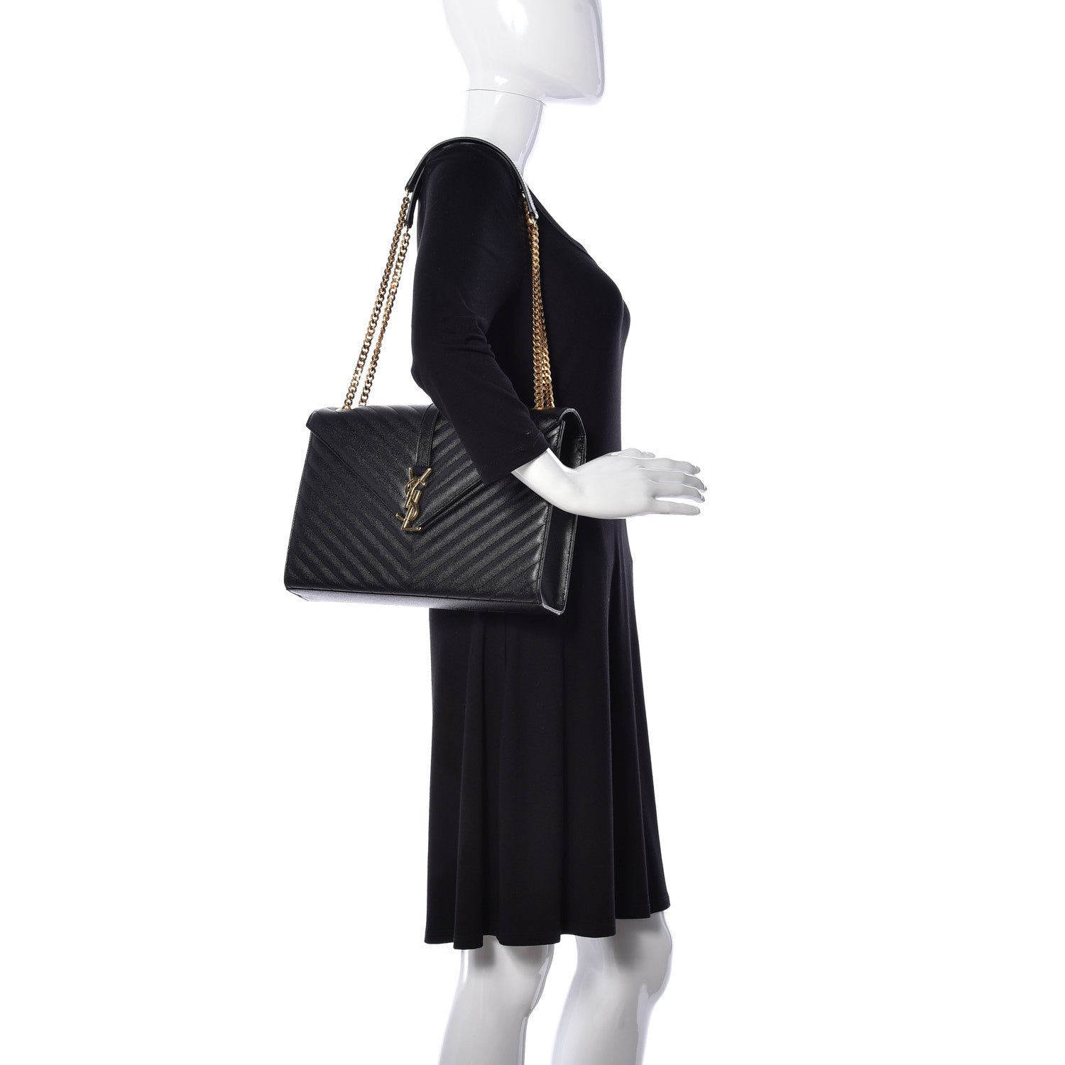 Saint Laurent Grain De Poudre Matelasse Chevron Large Monogram Satchel Black 2 of 8