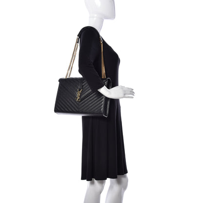 Saint Laurent Grain De Poudre Matelasse Chevron Large Monogram Satchel Black 2 of 8