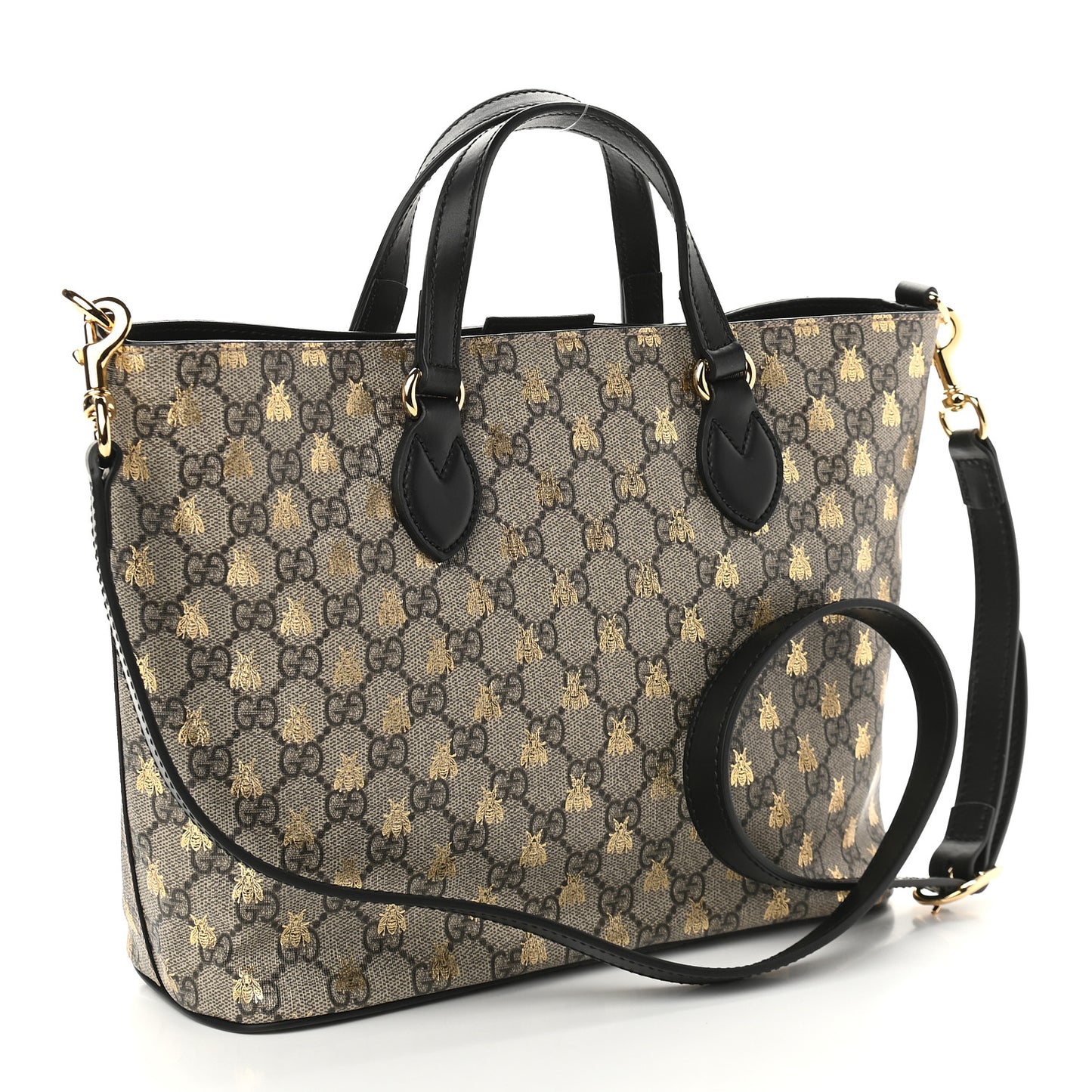 Soft GG Supreme Monogram Bees Small Crossbody Tote Beige Oro Black